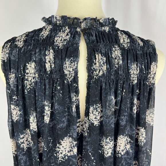 Joie Blue Baltic Print Sleeveless Ruffle Neck Keyhole A-Line Mini Dress Large - Picture 6 of 11